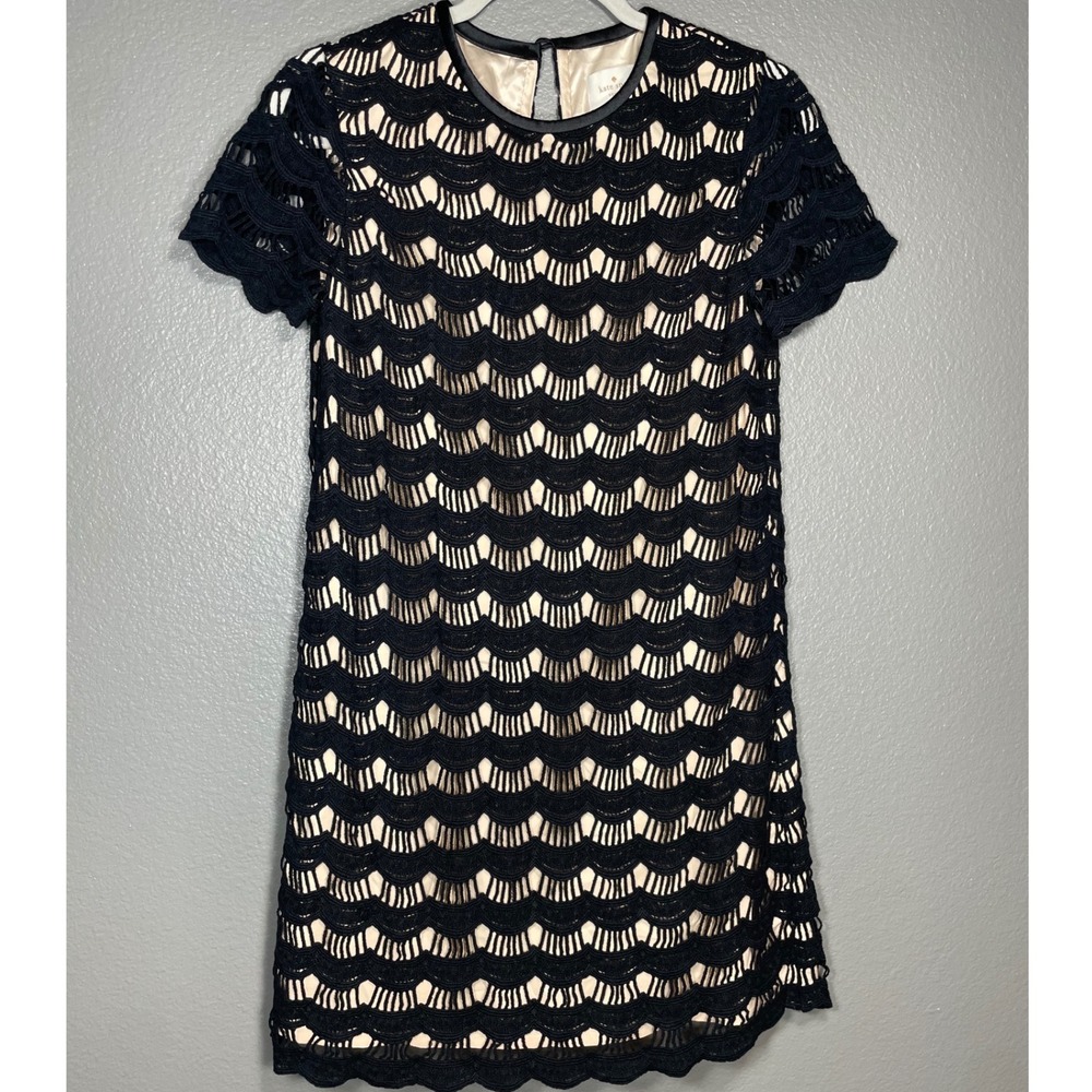 Kate Spade New York Black Scalloped Crochet Lace Shift Dress Cream Lining Size 0